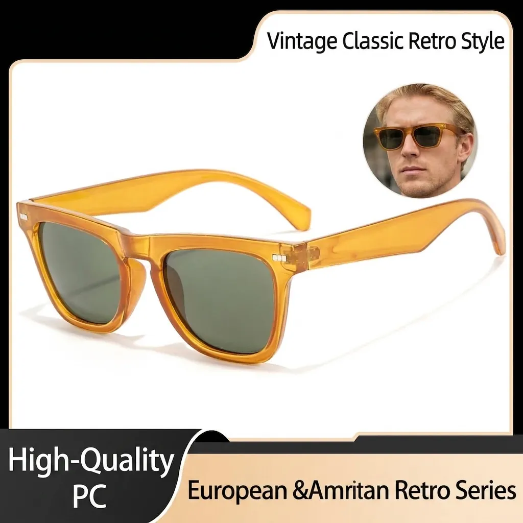 Gafas de Sol Retro Europeo Americano para Hombre Mujer Estilo Ins Simple UV400 Montura Cuadrada Moda Tachuelas de Arroz Diseñador