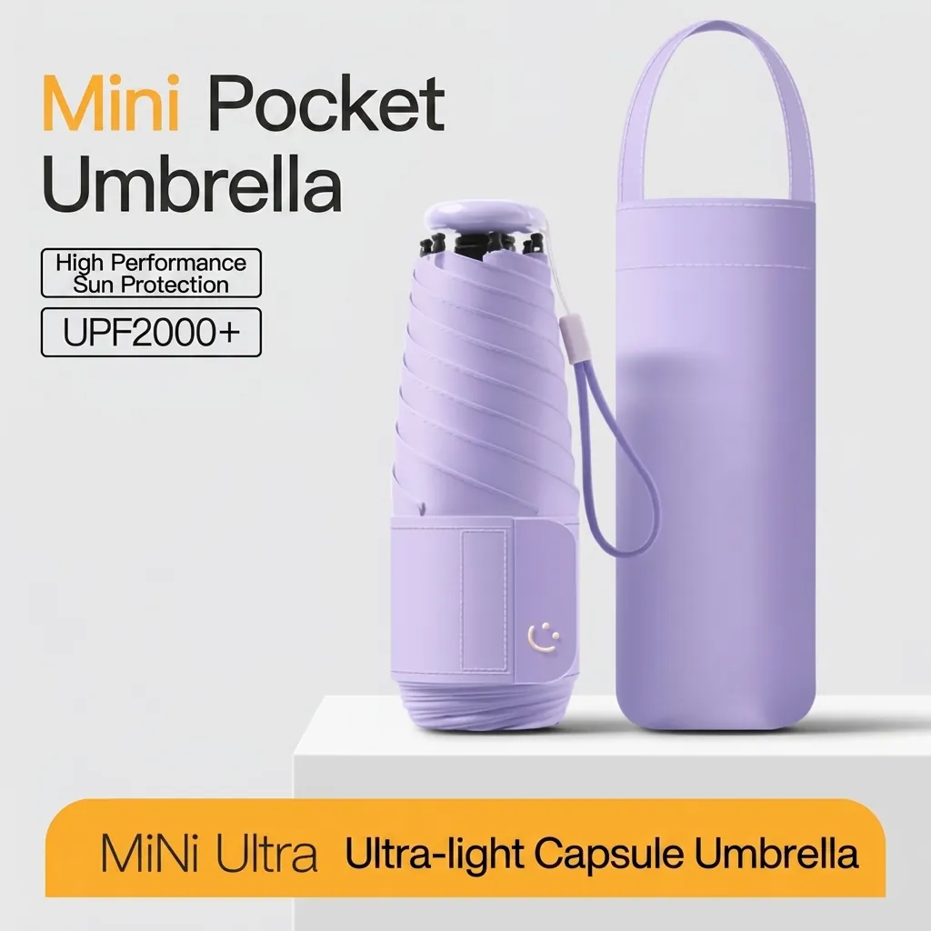 Five Fold Mini Portable Pocket Sun Rain Umbrella For Men Women UV Protection High Density Pongee Black Glue Coating Lightweight Umbrella