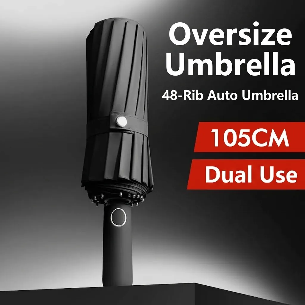 Large Fully Automatic Folding Umbrella Multi Ribs Windproof UV Protection Pongee Sun Rain Parasol for Women Men Travel Outdoor