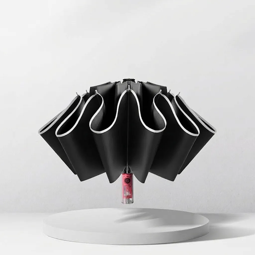 Large Automatic Folding Inverted Umbrella Reflective Safety Strip Sun Rain UV Protection Windproof Pongee Cloth Travel Umbrella