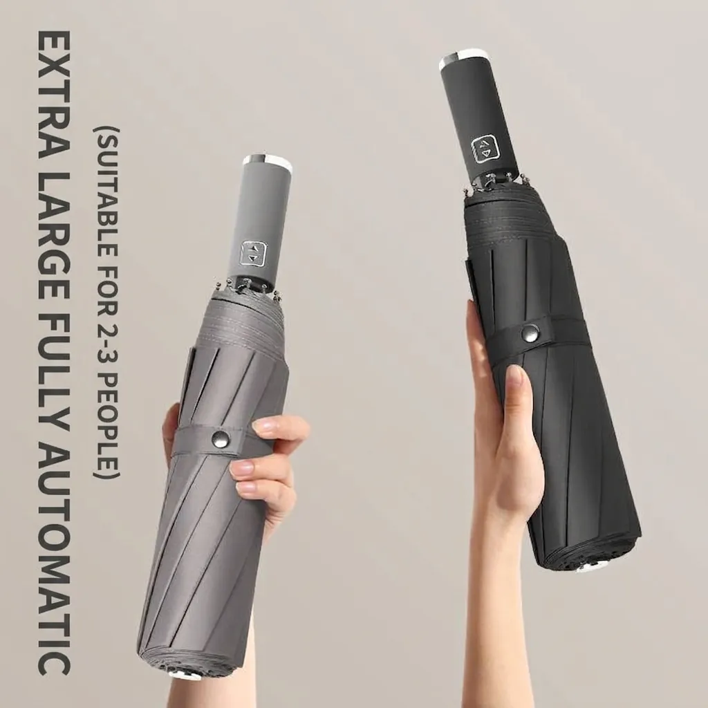 Ombrello Pieghevole Completamente Automatico Antivento Grande Protezione Solare Pioggia Rivestimento Nero Uomo Donna