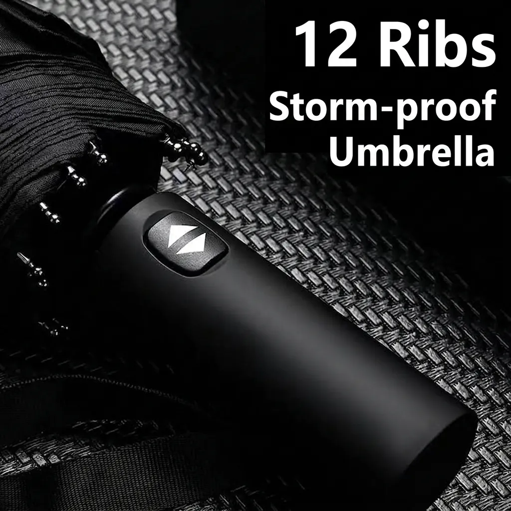Fully Automatic Folding Umbrella Reinforced Windproof Ribs Sun Rain Dual Use Black Coating UV Protection Business Travel Compact Umbrella For Adults