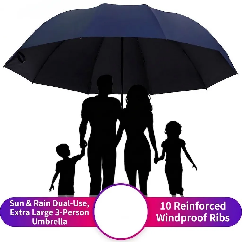 Large Folding Umbrella Windproof Reinforced Ribs Sun Rain Dual Use Umbrella UV Protection Reflective Strip Travel Portable Umbrella