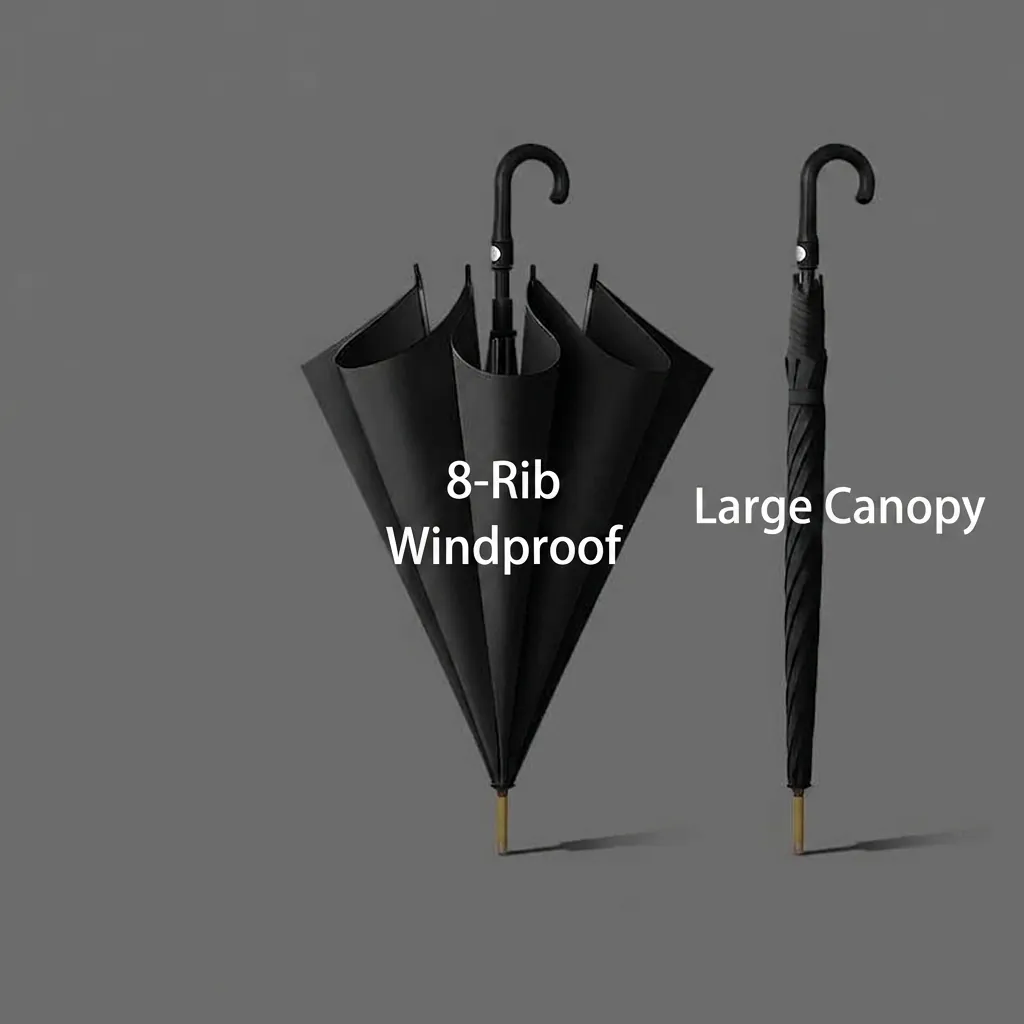 Automatic Long Handle Umbrella Pongee Cloth Windproof Reinforced Large Canopy For Men Women Rain Sun Business Classic Solid Color Waterproof Outdoor Travel