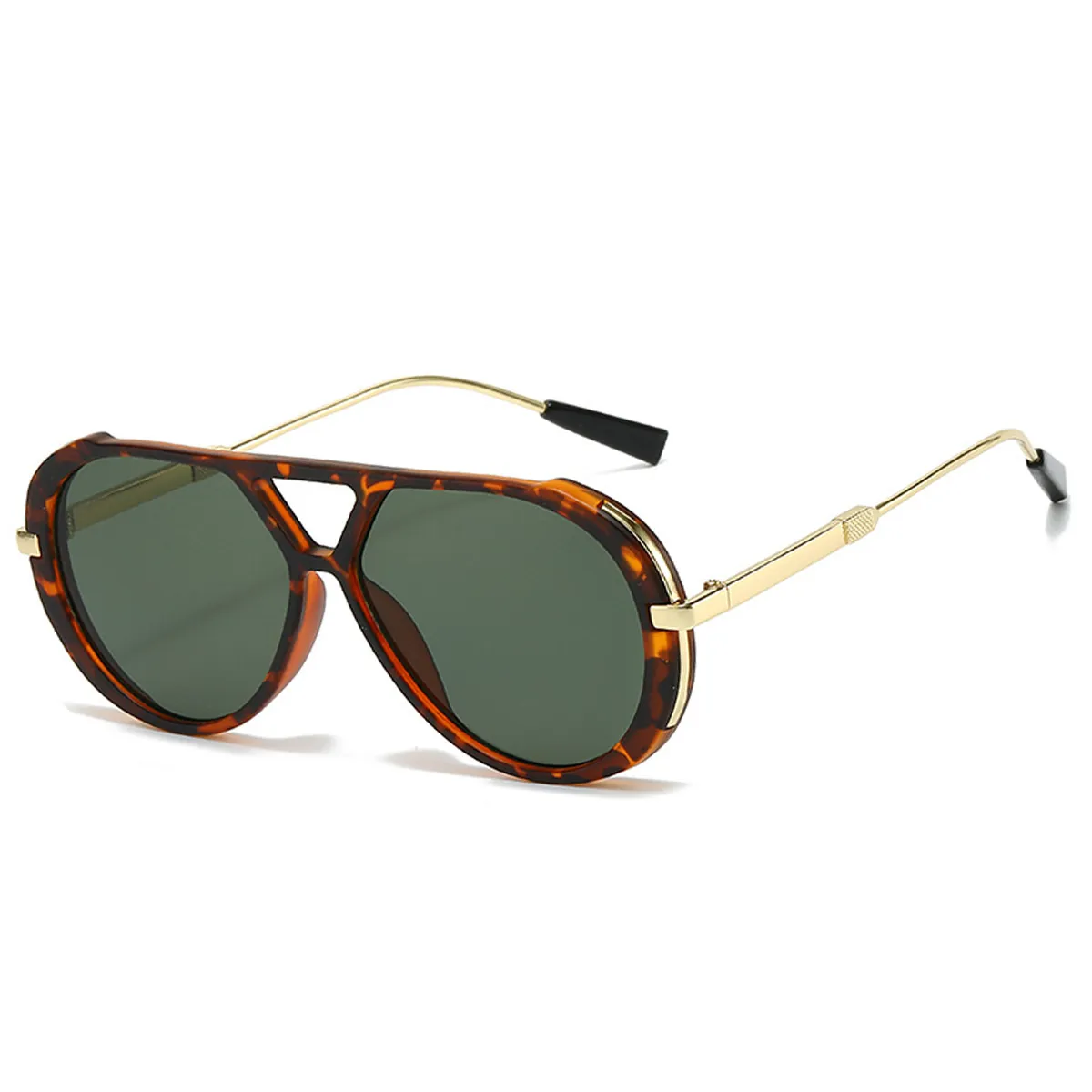Vintage Double Bridge Leopard Square Sunglasses For Women Retro Gradient Lens Sun Glasses Fashion Metal Temple Big Frame Eyewear