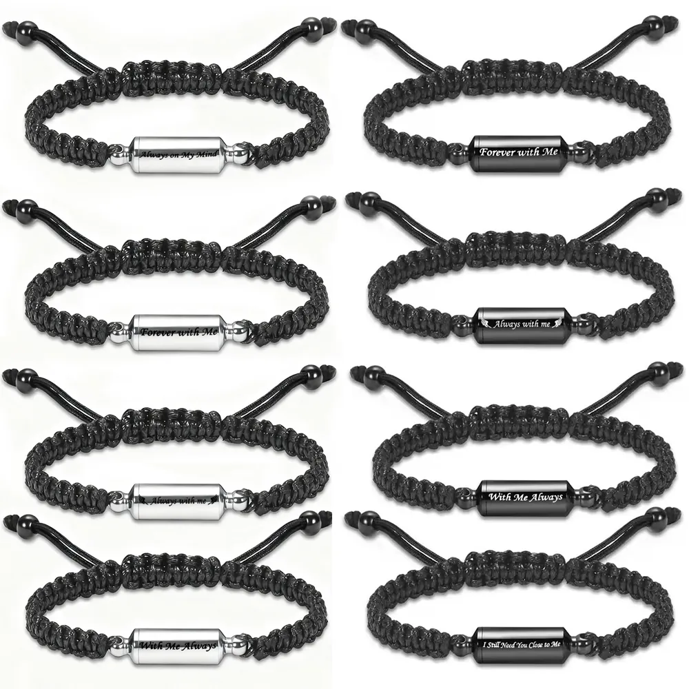 Bracelet Urne de Crémation en Acier Inoxydable Pour Cendres Humaines Animaux Mémorial Corde Tressée Ajustable Cylindre Bijoux Commémoratifs