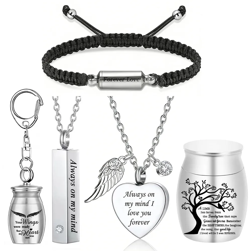 Roestvrij Staal Crematie Urn Ketting Hart Hanger Met Vleugels Levensboom Herdenking Aandenken Voor Menselijke Huisdier As Sieraden
