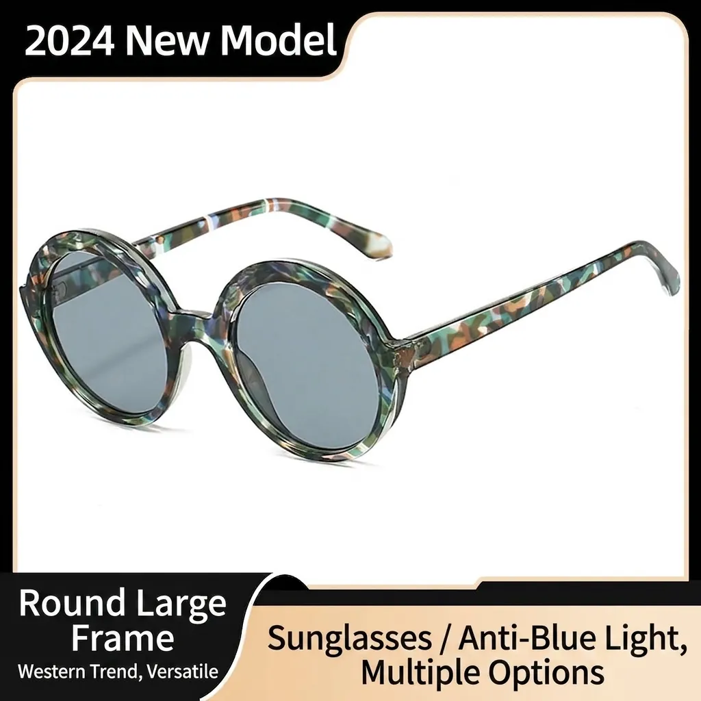 Lunettes de Soleil Rondes Surdimensionnées pour Femmes Protection UV400 Monture PC Trendy Rétro Mode de Plein Air pour Dames Voyage BJ4004