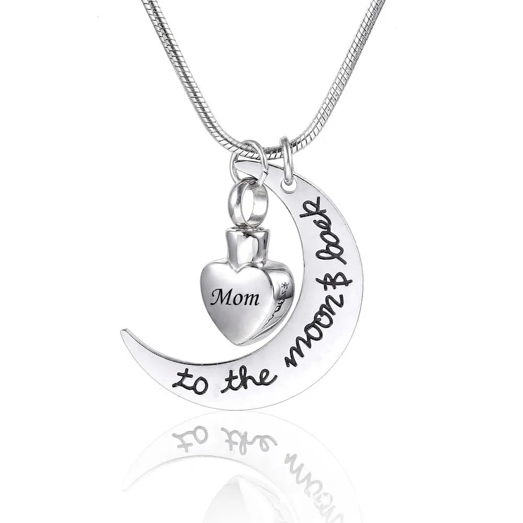 Collar de Urna de Cremación de Acero Inoxidable Corazón Luna Joyería Conmemorativa Colgante para Mujeres Hombres