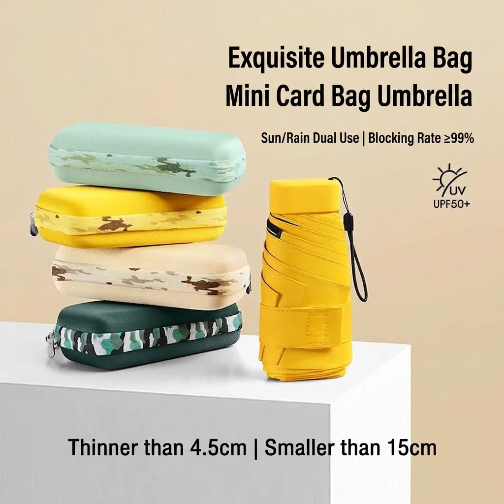 Portable Mini Six Folding Umbrella UPF50 Plus UV Protection Sun Parasol With Hard Zipper Case Lightweight Flat Travel Umbrella For Women