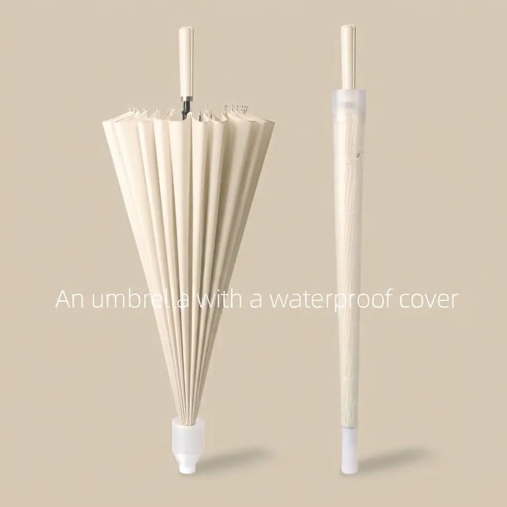 24 Ribs Straight Long Handle Umbrella With Waterproof Sleeve Large Windproof Pongee Rain Umbrella For Men Women Business