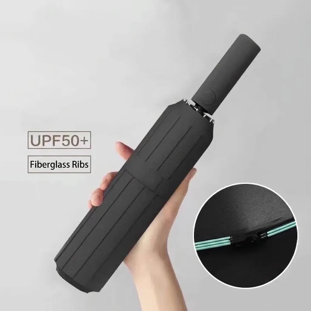 Reinforced Automatic Folding Umbrella Windproof UV Protection Large Sun Rain Umbrella Pongee Fiberglass Multi-Rib Framework