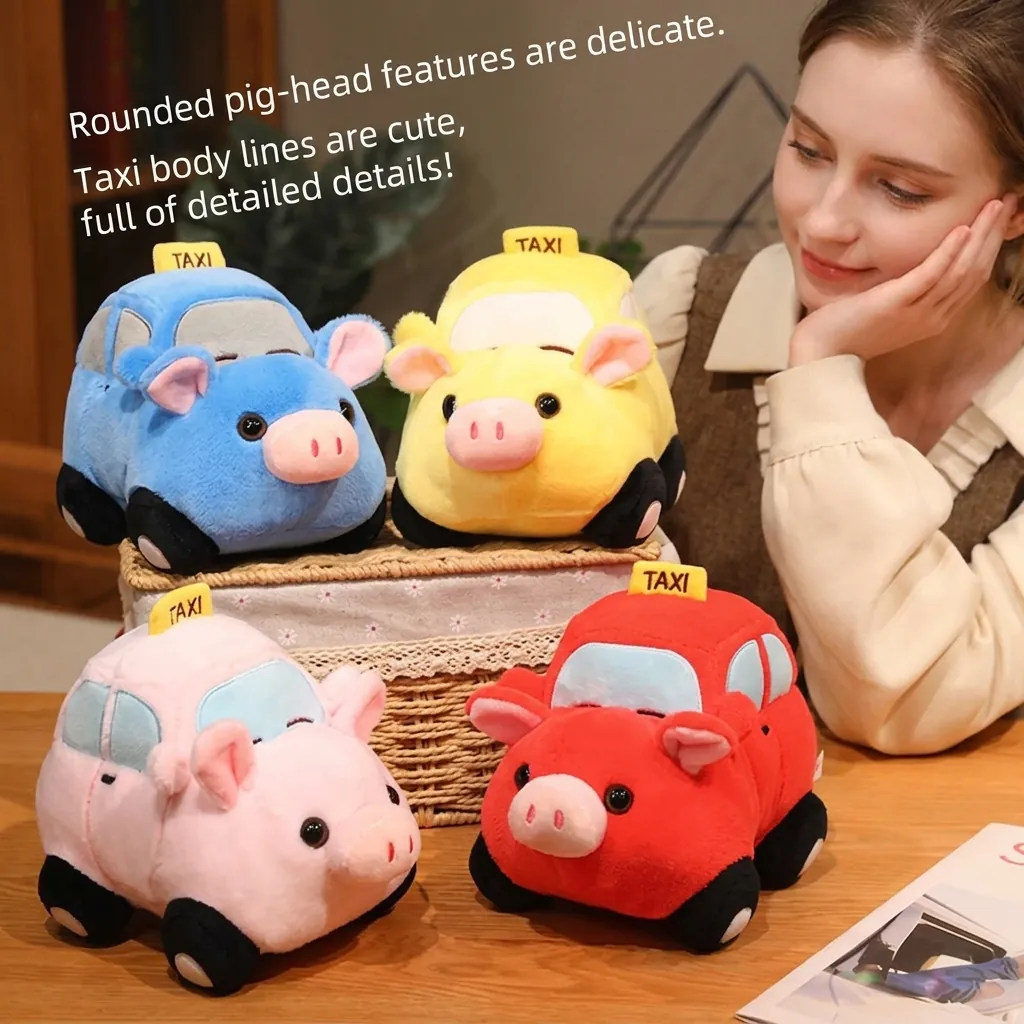 Creative Pig Taxi Plush Toy Soft Stuffed Car Doll Cute Piggy Cab Cuddly Toy For Children Birthday Gift Home Decoration