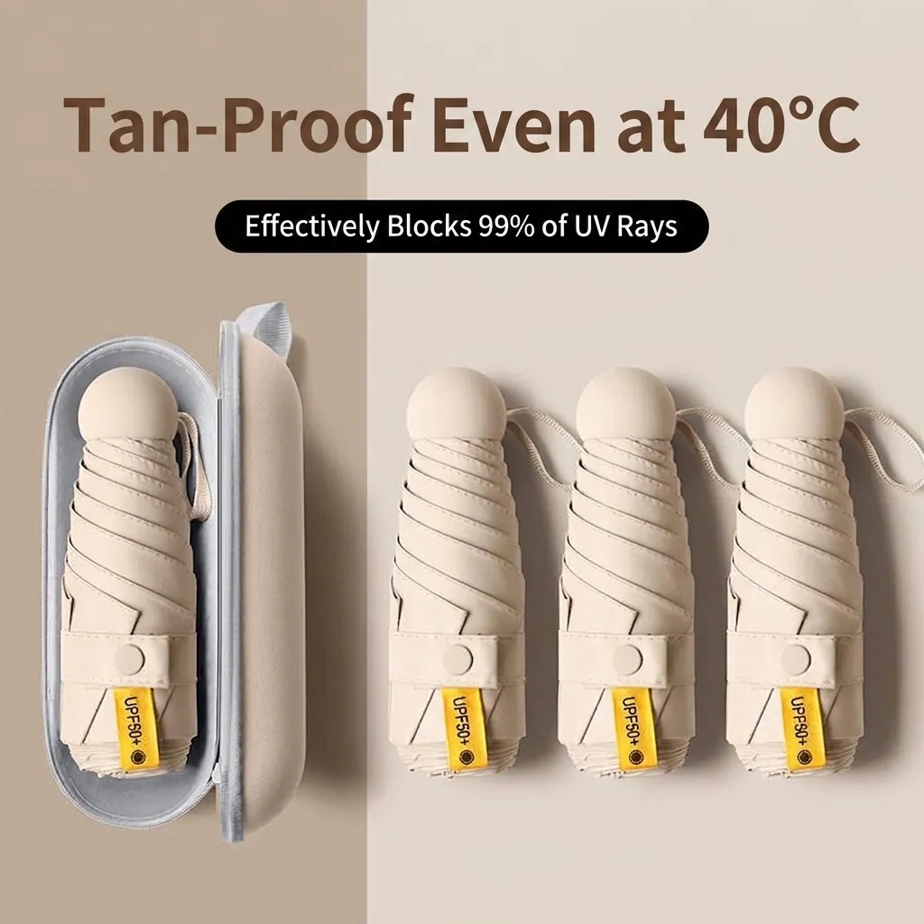 Mini Capsule Sun Umbrella UV Protection UPF50 Portable 5 Fold Sunshade Parasol Dual Use Travel Pocket Umbrella For Women