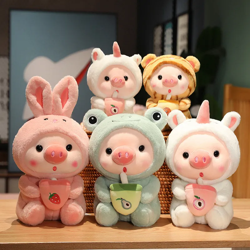 Juguete de Peluche de Cerdo de Té con Leche Creativo Muñeca Animal Transformadora Conejo Rana Unicornio Tigre Almohada de Regalo