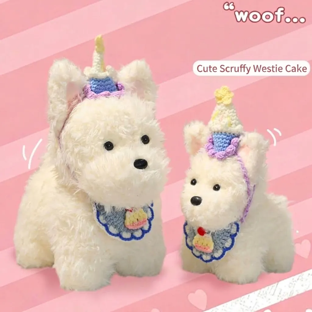 Scruffy West Highland White Terrier Plush Toy Realistic Westie Puppy Doll Soft Polyester Stuffed Animal Dog Birthday Gift For Kids Women Home Decor
