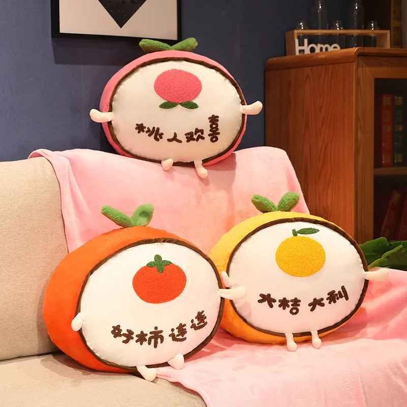 3-In-1 Fruit Plush Pillow Blanket Set Soft Polyester Persimmon Orange Peach Apple Shaped Cushion Travel Nap Office Home Decor