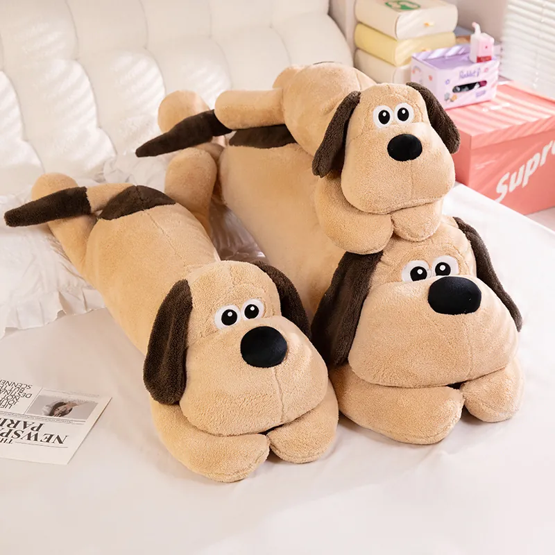 Giant Long Dog Plush Toy Soft Stuffed Animal Body Pillow For Sleeping Hugging Cushion Brown Beige Puppy Doll For Kids