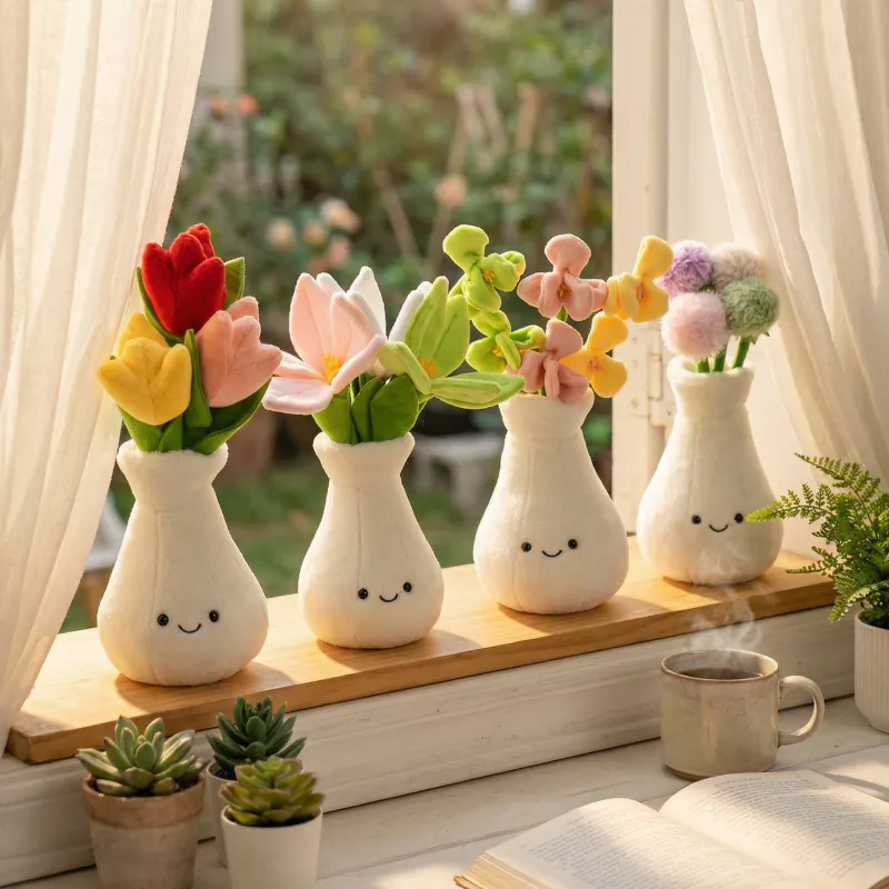 Carino Peluche Tarassaco in Vaso Fiore di Simulazione Bambola Pianta Imbottita Morbido Decorazione per la Casa Regalo di Compleanno