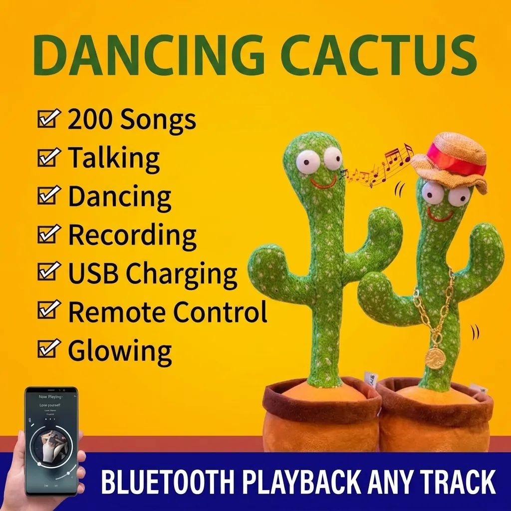 Electric Dancing Cactus Plush Toy Singing Recording Glowing Mimicking Educational Interaction Toy For Kids Home Office Decor