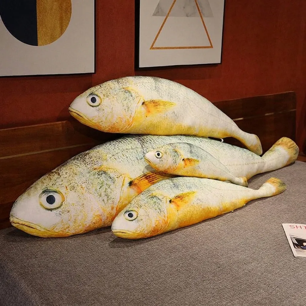 Realistic Large Yellow Croaker Plush Pillow Funny Salted Fish Stuffed Animal Soft Hugging Toy Creative Gift For Kids Adults