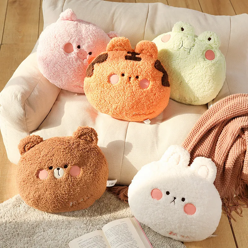 Cute Animal Plush Throw Pillow Soft Tiger Rabbit Pig Bear Frog Decorative Home Sofa Cushion Embroidered Girly Pillow