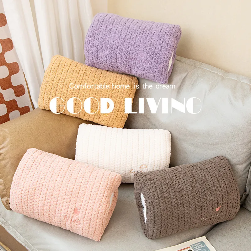 Ins Style Knit Hand Warmer Pillow Soft Plush Cylinder Nap Pillow With Heart Embroidery For Office Home Winter Gift