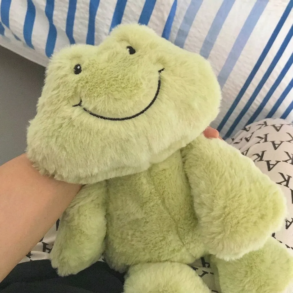 Lindo Juguete de Peluche de Rana Sonriente Animal de Peluche Suave Con Suéter de Punto Extraíble Y Bolso Pequeño Regalo