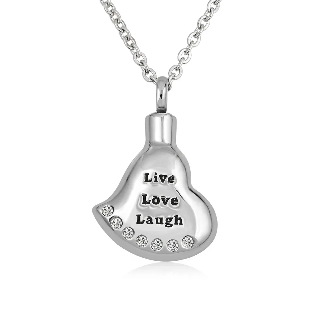 Stainless Steel Heart Urn Necklace For Ashes Memorial Cremation Jewelry For Pets Human Rhinestone Inlaid Pendant