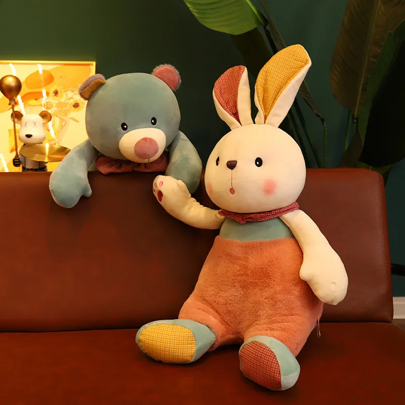 Adorable Bunny Bear Plush Toy Soft Stuffed Animal Comforting Doll For Kids Bed Sleep Gift Home Decor