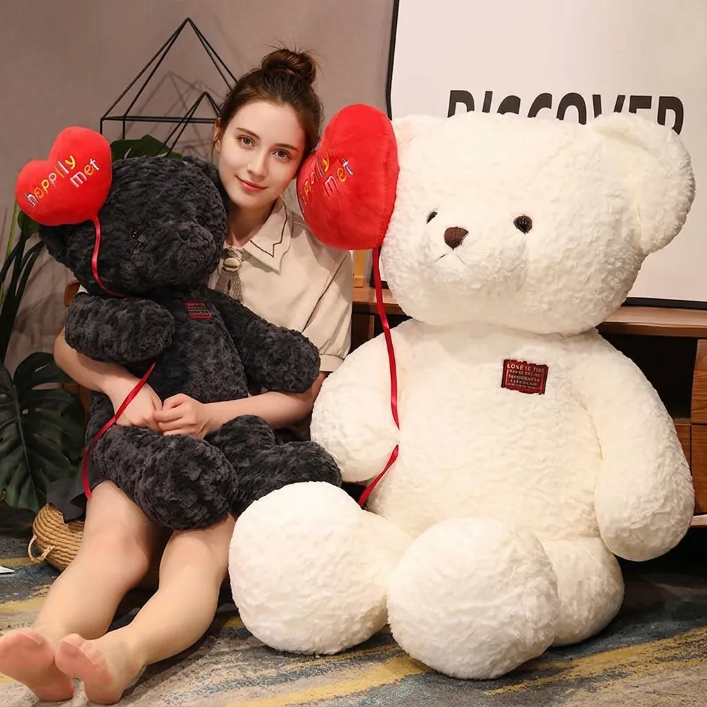 Schattige Pluche Teddybeer Met Rode Hartballon Bekentenisbeer Voor Valentijnsdag Verjaardagscadeau Wit Zwart Zachte Dierenpop