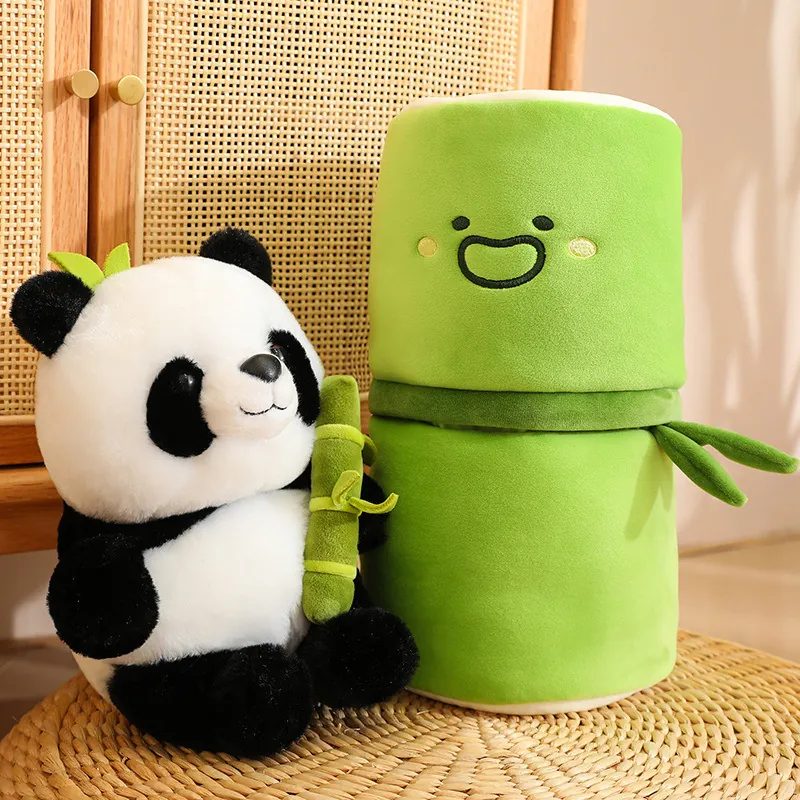 Creative Bamboo Tube Panda Plush Toy Set Soft Stuffed Animal Doll For Kids Gift Home Decor Cute Simulation Panda Plushies