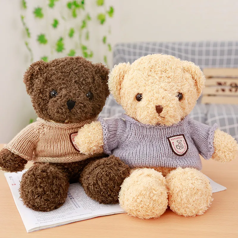 Classic Teddy Bear Plush Toy With Knitted Sweater Bow Tie Heart Pillow Soft Stuffed Animal Doll Valentine's Day Gift For Kids Women