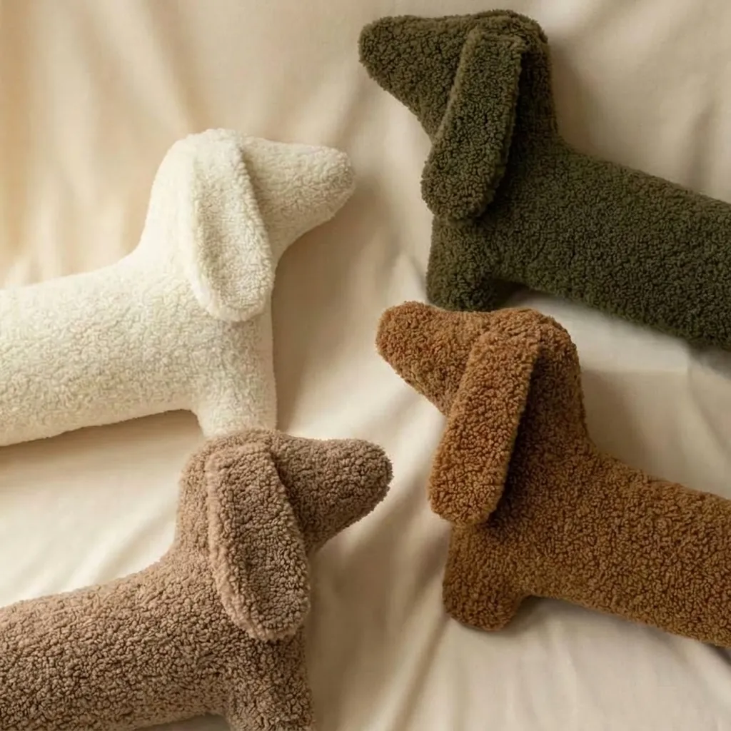Oreiller de Corps en Peluche Teckel Minimaliste en Polaire d'Alpaga Synthétique Long Coussin de Soutien pour Dormir pour Décoration de Maison