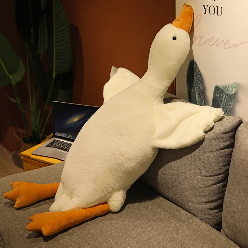 Peluche Oie Blanche Géante Oreiller de Corps Long Cygne Simulé Animal en Peluche Doux Poupée Apaisante pour Enfants Adultes