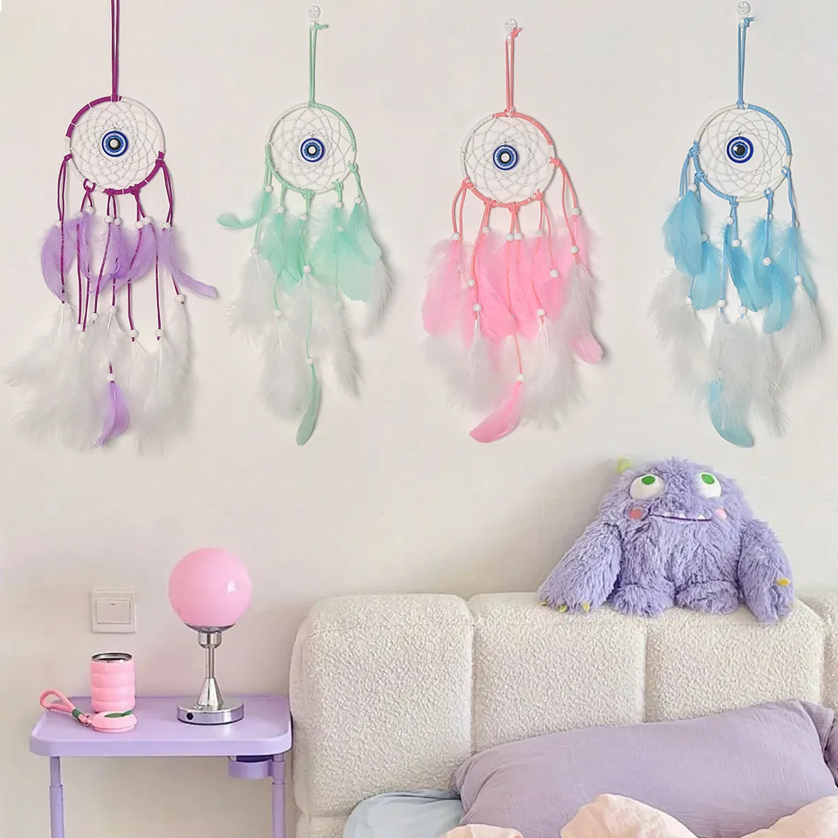 Handgemachter Böser Blick Traumfänger Wandbehang Feder Windspiel Anhänger Modern Minimalistisch Haus Schlafzimmer Dekor Handwerkskunst
