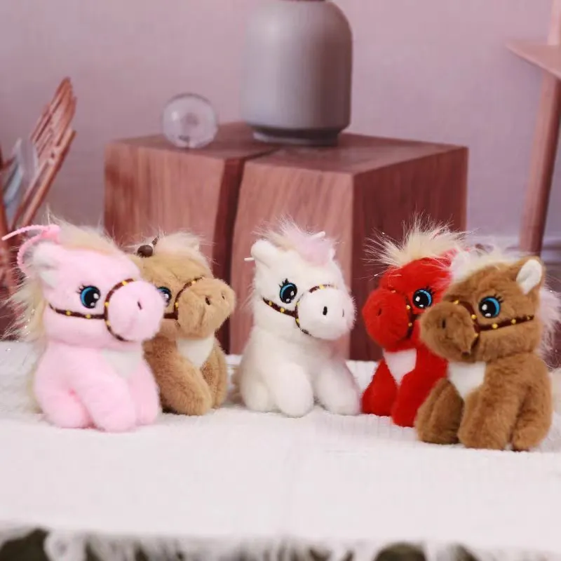 Cute Cartoon Pony Plush Keychain Rainbow Mane Horse Stuffed Animal Bag Charm Soft Long Plush Toy For Kids Gift
