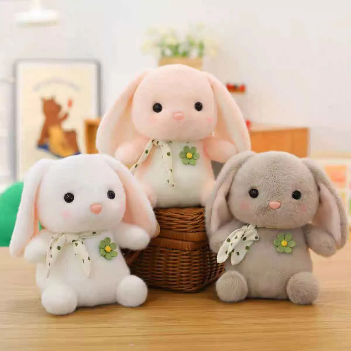 Cute Long Eared Bunny Plush Toy Soft Stuffed Rabbit Doll For Girls Birthday Gift Soothing Plushie For Kids Home Decor