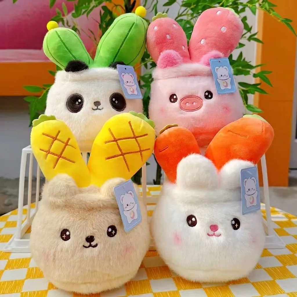 Creative Animal Plant Plush Toy Panda Cactus Pig Strawberry Rabbit Carrot Bear Pineapple Stuffed Soft Doll Gift For Kids