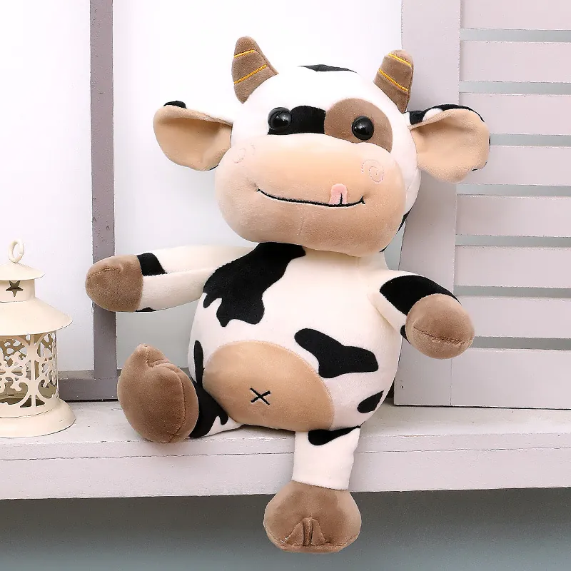 Cartoon Cow Plush Toy Soft Stuffed Animal Doll Black White Spotted Cow Gift For Kids Adults Home Office Decor