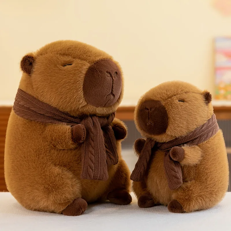 Cute Capybara Plush Toy Soft Stuffed Animal Doll With Scarf Animal Pillow Healing Style Plushie New Year Gift Kids Adults