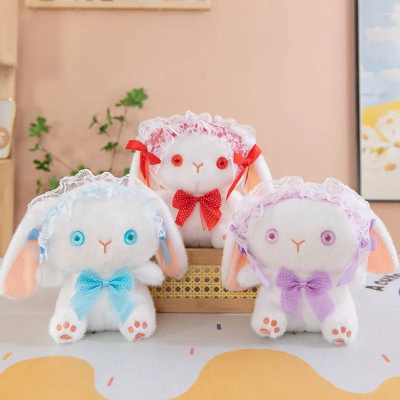 Lolita Style White Rabbit Plush Toy Stuffed Bunny With Lace Hat And Bowknot Cute Gift For Valentine Children Day