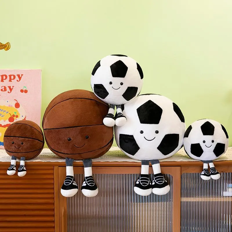 Anthropomorphic Sports Ball Plush Toy Soccer Basketball Stuffed Animal With Cute Smile Long Legs Soft Home Decor Gift