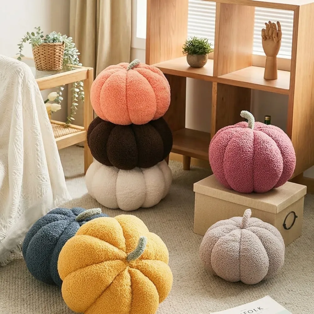 Creative Pumpkin Shaped Plush Pillow Soft Sherpa Throw Cushion Nordic Style Decorative Stuffed Toy For Sofa Home Decor