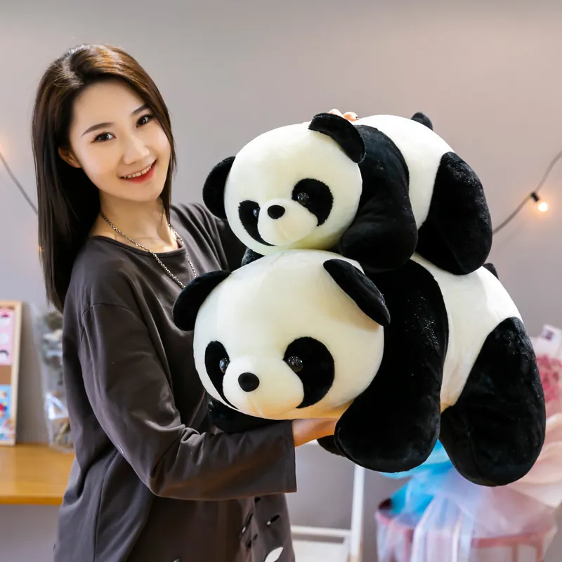 Cute Crawling Panda Plush Toy Soft Realistic Stuffed Animal Doll Black White Panda Pillow For Kids Home Decor Gift