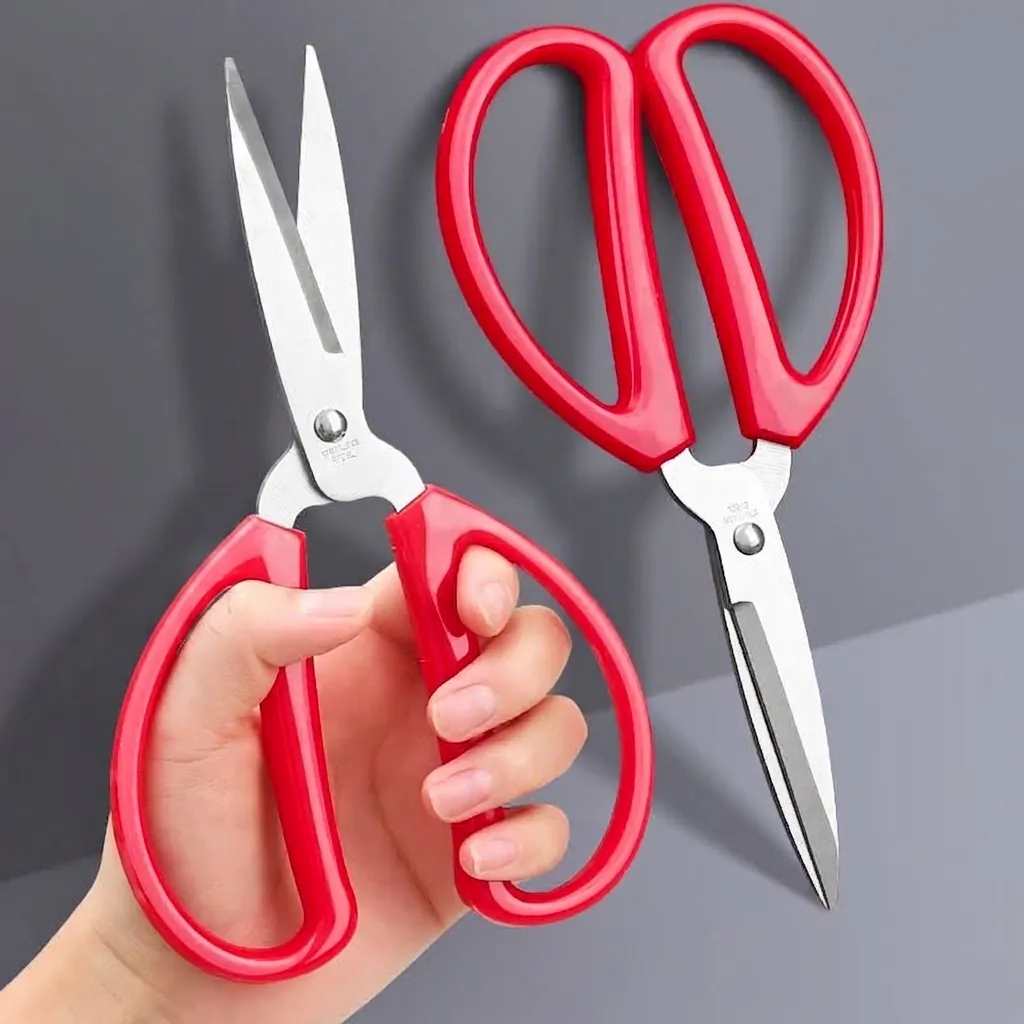 Sharp Stainless Steel Household Kitchen Scissors Multi Purpose Office Paper Cutting Tools With Red Ergonomic PP Handle