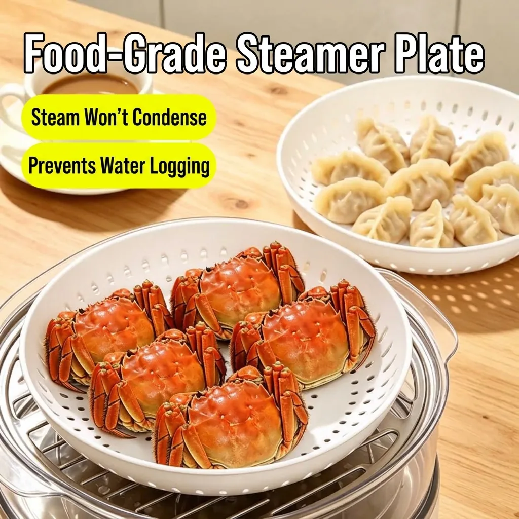 Round White PP Plastic Steaming Plate Perforated Draining Tray For Dumplings Fruit Vegetable Kitchen Steamer Insert Plate