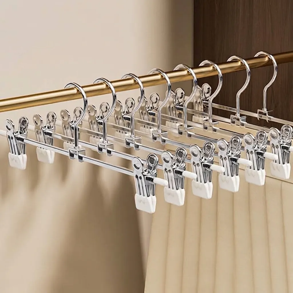 Duurzame Roestvrijstalen Broekhangers Clips Verstelbare Antislip Niet-markerende Hangers Voor Kledingkast Rokken Broeken Organisatie