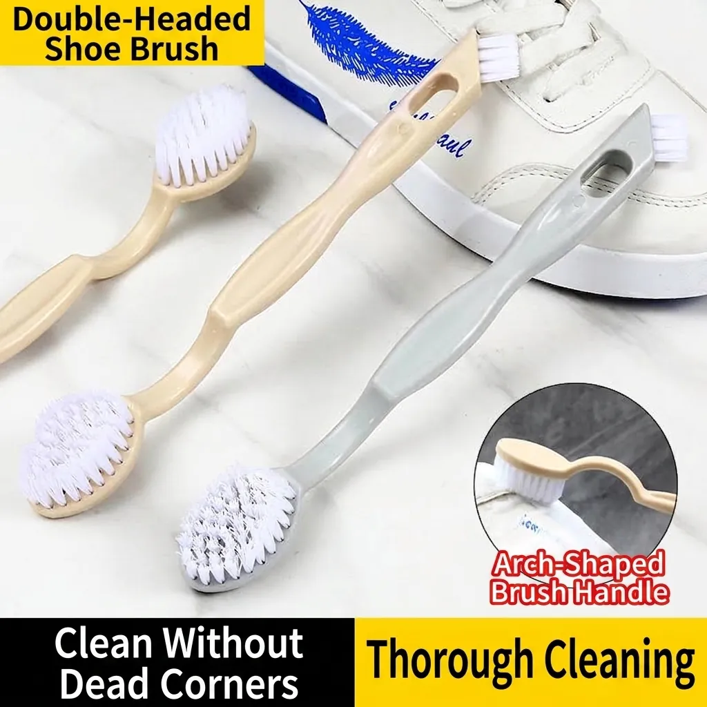 Long Handle Shoe Brush Double Headed Plastic Multi Functional Cleaning Brush Soft Bristles For Shoes Clothes Laundry Bathroom Kitchen