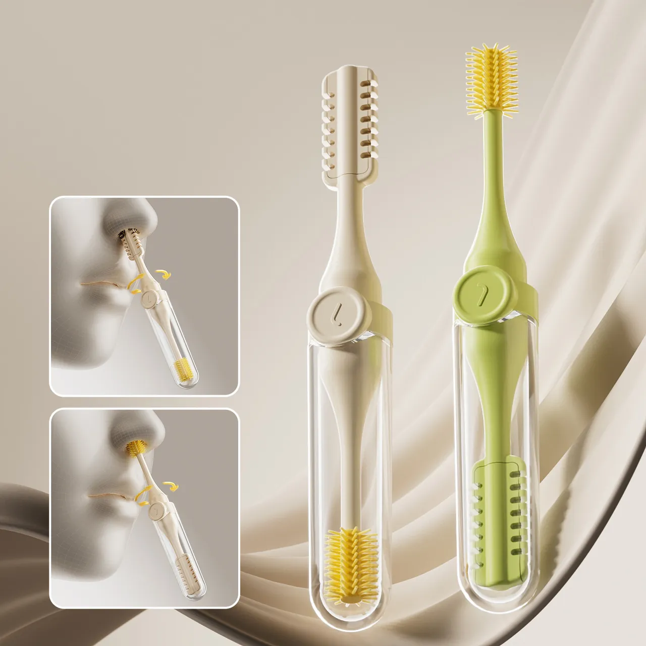 Dual Head Ear And Nose Hair Cleaning Set With Rotating Scraper Silicone Brush Portable Safe Grooming Tool With Protective Case